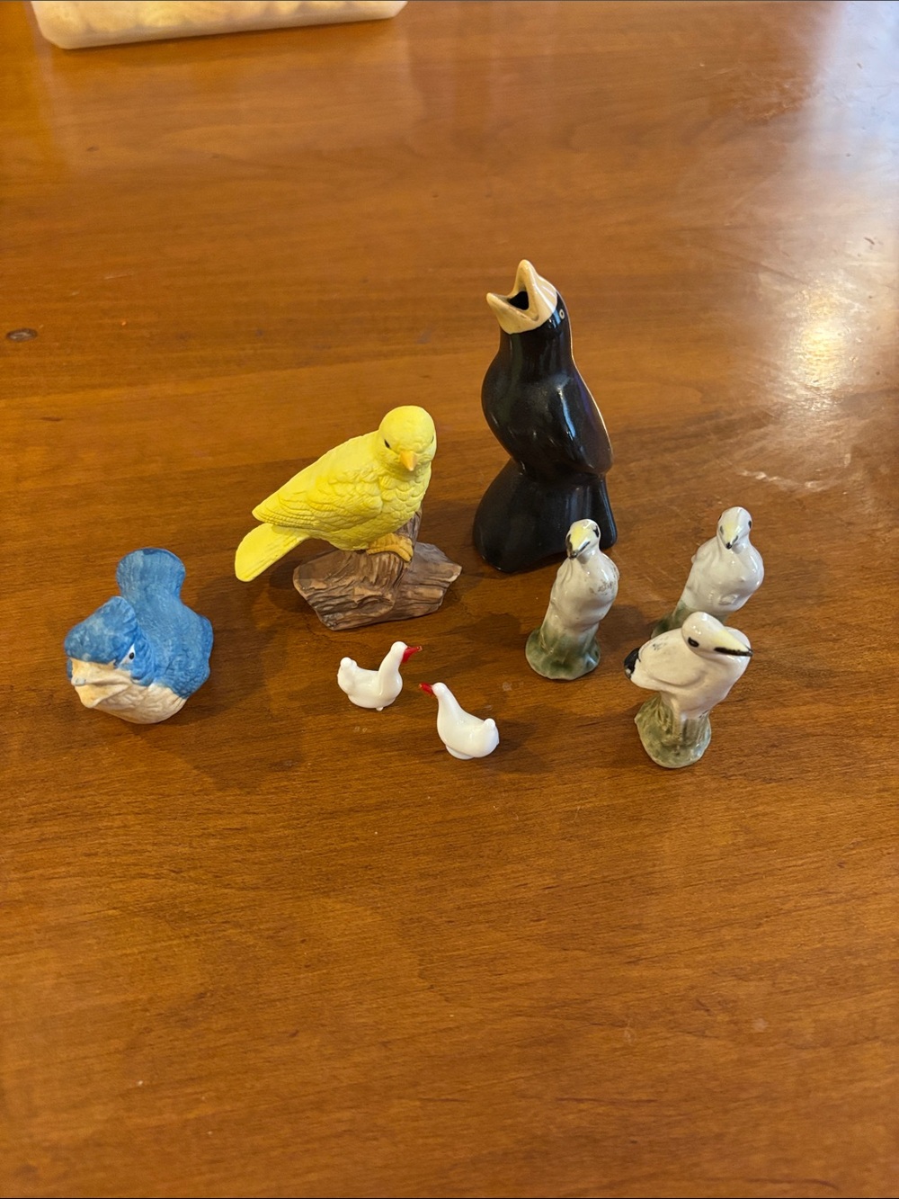 Assorted Ceramic Bird Figurine Lot - Yellow, Blue, Black, White